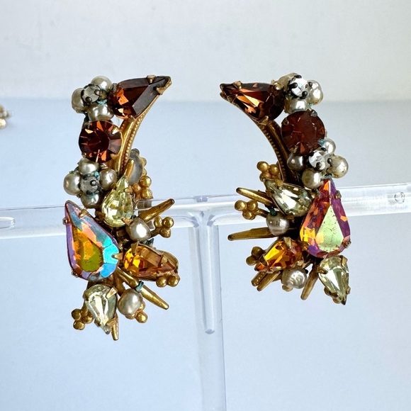 Vintage Originals By ROBERT Earrings Clip On Ear Climber AB Crystal Pearl Signed - Picture 10 of 10